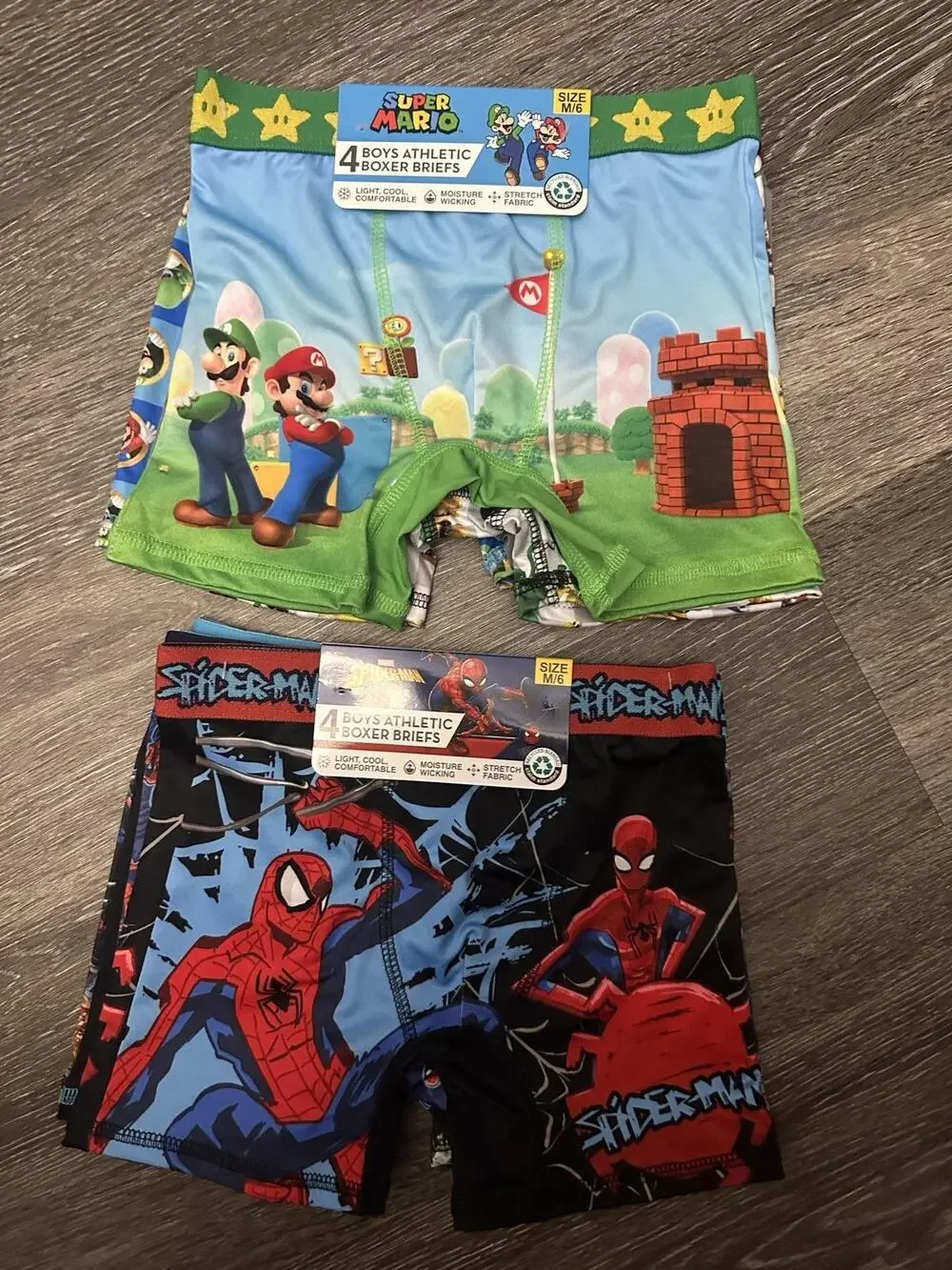Super Mario Marvel Spider-Man Boxer Briefs Boys 6 Moisture Wicking 2 Packs of 4